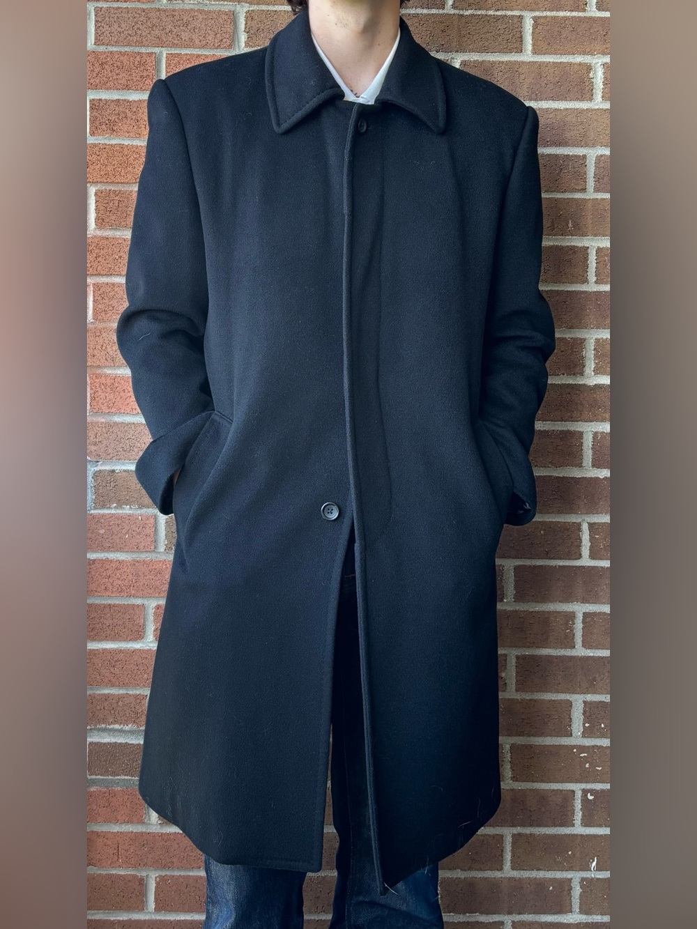 Joseph & Feiss Black Lambswool Single-Breasted Top Coat Overcoat Men's 40R - Picture 3 of 7
